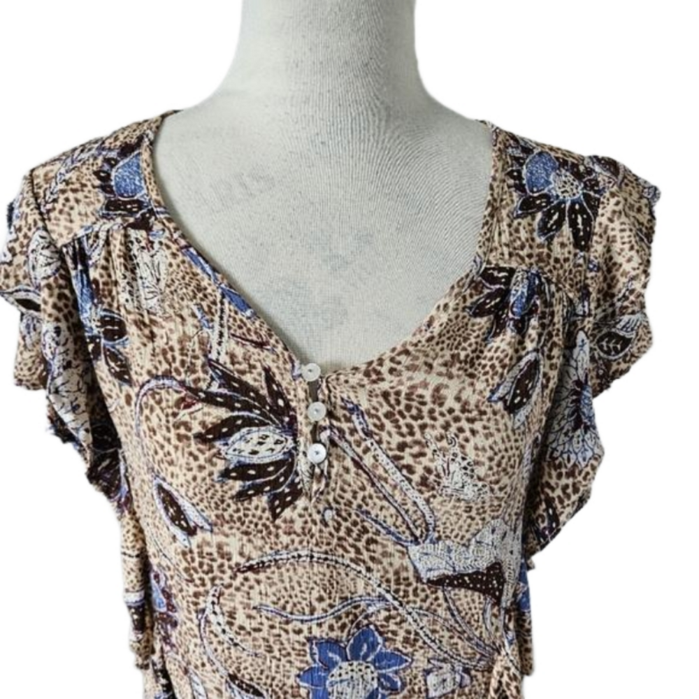 💙Rachel Zoe' blouse blue/ tan ruffles lightweight size small 💙 - Picture 4 of 12